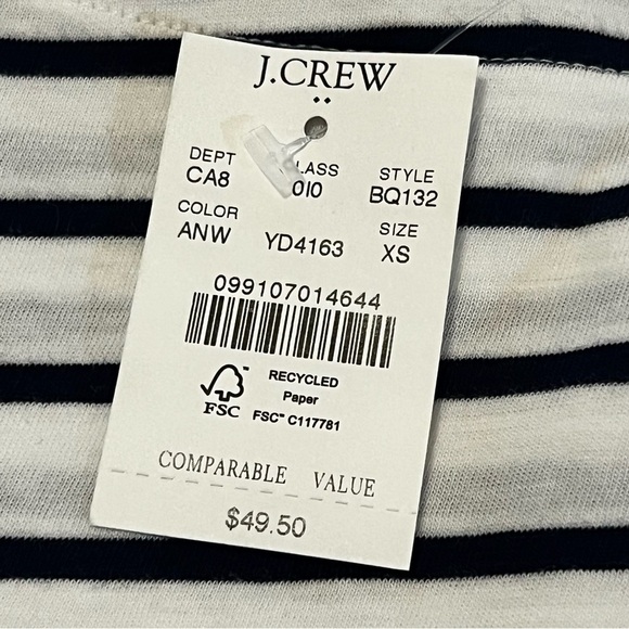 J Crew three-quarter sleeve striped cotton shirt size XS nautical beachy NWT - Picture 9 of 10